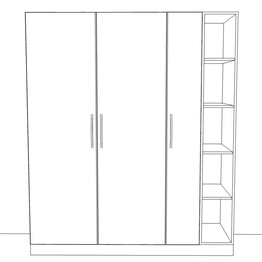 three door and open shelves wardrobe