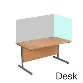 Wooden desk with two-sided clear acrylic screen